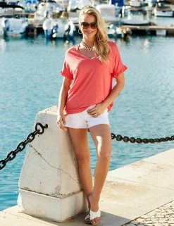 Promo ⌛ SOSANDAR Women Modal Rich V-Neck Frill Detail T-Shirt 🤩 -New In Womens Sales 2022 MS 01 T83 8138S A0 X EC 4