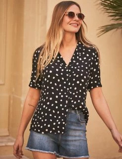 Promo โ SOSANDAR ๐ Shirts & Blouses Polka Dot Collared Short Sleeve ๐ Shirt ๐คฉ