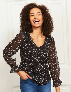 Deals ๐ SOSANDAR ๐ Shirts & Blouses Polka Dot V-Neck Ruffle Long Sleeve Blouse ๐