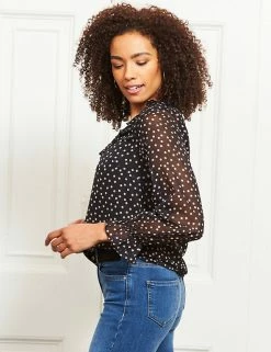 Deals 🎁 SOSANDAR 👚 Shirts & Blouses Polka Dot V-Neck Ruffle Long Sleeve Blouse 🌟 -New In Womens Sales 2022 MS 10 T83 3230S Y4 X EC 2