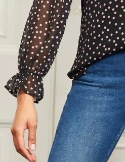 Deals 🎁 SOSANDAR 👚 Shirts & Blouses Polka Dot V-Neck Ruffle Long Sleeve Blouse 🌟 -New In Womens Sales 2022 MS 10 T83 3230S Y4 X EC 4