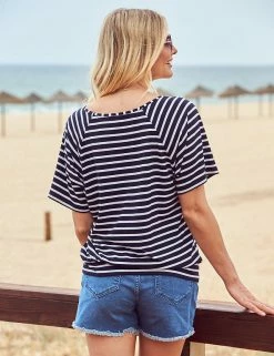 Deals 🎉 SOSANDAR Women Striped Scoop Neck Short Sleeve T-Shirt 🔔 -New In Womens Sales 2022 MS 10 T83 3231S F4 X EC 2