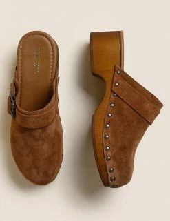 Discount 😍 Per Una 🩴 Sandals Suede Block Heel Clogs 😍 -New In Womens Sales 2022 SD 01 T02 0343 VS X EC 1