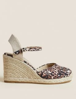 Brand new 🛒 M&S Collection 🩴 Sandals Leopard Print Ankle Strap Wedge Espadrilles 🔔