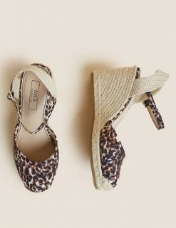 Brand new 🛒 M&S Collection 🩴 Sandals Leopard Print Ankle Strap Wedge Espadrilles 🔔 -New In Womens Sales 2022 SD 01 T02 2203C N4 X EC 1