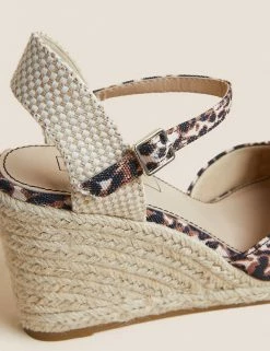 Brand new 🛒 M&S Collection 🩴 Sandals Leopard Print Ankle Strap Wedge Espadrilles 🔔 -New In Womens Sales 2022 SD 01 T02 2203C N4 X EC 3