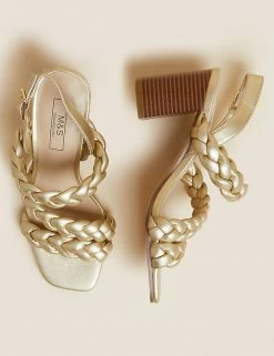 Coupon 🛒 M&S Collection Woven Block Heel 🩴 Sandals 🌟 -New In Womens Sales 2022 SD 01 T02 2207 S0 X EC 1
