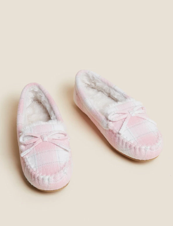 Hot Sale ๐ M&S Collection Checked Faux Fur Lined Moccasin Slippers ๐ 2 Hot Sale ๐ M&S Collection Checked Faux Fur Lined Moccasin Slippers ๐ - Image 2