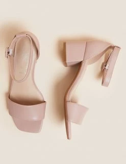 Deals 👏 M&S Collection Wide Fit Ankle Strap Block Heel 🩴 Sandals 🔔 -New In Womens Sales 2022 SD 01 T02 3205W AX X EC 1
