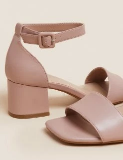 Deals 👏 M&S Collection Wide Fit Ankle Strap Block Heel 🩴 Sandals 🔔 -New In Womens Sales 2022 SD 01 T02 3205W AX X EC 3