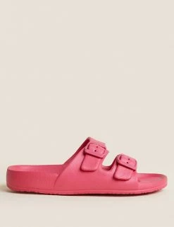 Brand new 👏 M&S Collection 🩴 Sandals Buckle Footbed Sliders 👍 -New In Womens Sales 2022 SD 01 T02 3936 A8 X EC 0