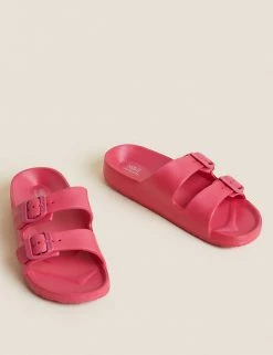 Brand new 👏 M&S Collection 🩴 Sandals Buckle Footbed Sliders 👍 -New In Womens Sales 2022 SD 01 T02 3936 A8 X EC 90
