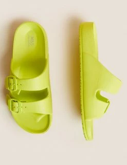 Brand new 👏 M&S Collection 🩴 Sandals Buckle Footbed Sliders 👍 -New In Womens Sales 2022 SD 01 T02 3936 EA X EC 1