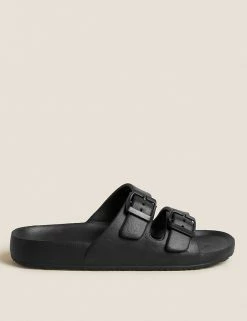 Brand new 👏 M&S Collection 🩴 Sandals Buckle Footbed Sliders 👍 -New In Womens Sales 2022 SD 01 T02 3936 Y0 X EC 0