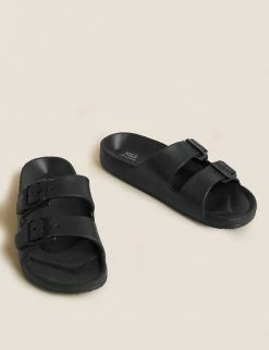 Brand new 👏 M&S Collection 🩴 Sandals Buckle Footbed Sliders 👍 -New In Womens Sales 2022 SD 01 T02 3936 Y0 X EC 90