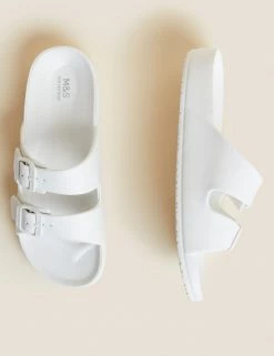Brand new 👏 M&S Collection 🩴 Sandals Buckle Footbed Sliders 👍 -New In Womens Sales 2022 SD 01 T02 3936 Z0 X EC 1