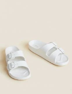 Brand new 👏 M&S Collection 🩴 Sandals Buckle Footbed Sliders 👍 -New In Womens Sales 2022 SD 01 T02 3936 Z0 X EC 90