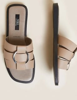 Top 10 ⌛ M&S Collection 🩴 Sandals Leather Ring Detail Flat Sliders ✨ -New In Womens Sales 2022 SD 01 T02 3984 NP X EC 1