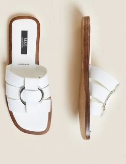 Top 10 ⌛ M&S Collection 🩴 Sandals Leather Ring Detail Flat Sliders ✨ -New In Womens Sales 2022 SD 01 T02 3984 Z0 X EC 1