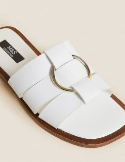 Top 10 ⌛ M&S Collection 🩴 Sandals Leather Ring Detail Flat Sliders ✨ -New In Womens Sales 2022 SD 01 T02 3984 Z0 X EC 3
