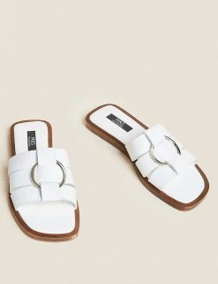 Top 10 ⌛ M&S Collection 🩴 Sandals Leather Ring Detail Flat Sliders ✨ -New In Womens Sales 2022 SD 01 T02 3984 Z0 X EC 90