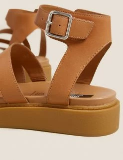 Cheapest 🎁 M&S Collection Leather Ankle Strap Flat 🩴 Sandals 🎁 -New In Womens Sales 2022 SD 01 T02 4485 TK X EC 2