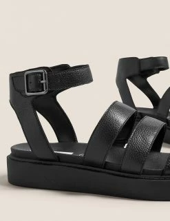 Cheapest 🎁 M&S Collection Leather Ankle Strap Flat 🩴 Sandals 🎁 -New In Womens Sales 2022 SD 01 T02 4485 Y0 X EC 3