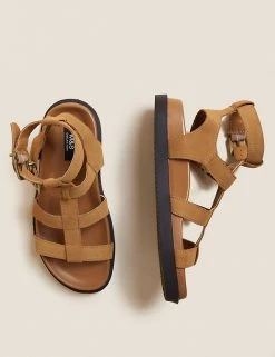 New 🥰 M&S Collection Suede Ankle Strap Gladiator 🩴 Sandals 🌟 -New In Womens Sales 2022 SD 01 T02 4605A V8 X EC 1