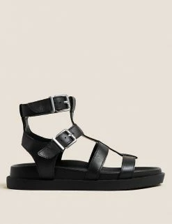 Hot Sale 🧨 M&S Collection Leather Flat Gladiator 🩴 Sandals 🤩
