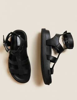 Hot Sale 🧨 M&S Collection Leather Flat Gladiator 🩴 Sandals 🤩 -New In Womens Sales 2022 SD 01 T02 4605B Y0 X EC 1