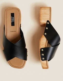 Wholesale ✨ M&S Collection Footwear Leather Block Heel Clogs 🔔 -New In Womens Sales 2022 SD 01 T02 4606B Y0 X EC 1