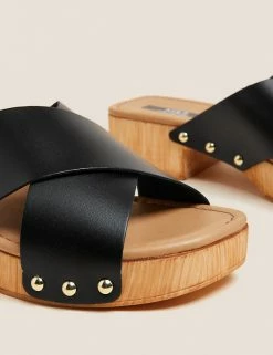 Wholesale ✨ M&S Collection Footwear Leather Block Heel Clogs 🔔 -New In Womens Sales 2022 SD 01 T02 4606B Y0 X EC 3