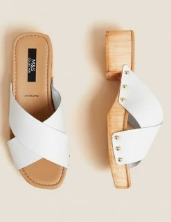 Wholesale ✨ M&S Collection Footwear Leather Block Heel Clogs 🔔 -New In Womens Sales 2022 SD 01 T02 4606B Z0 X EC 1