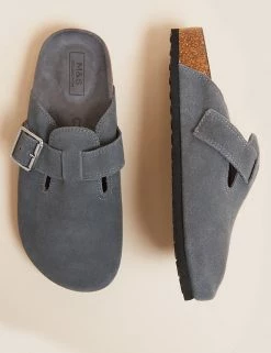 New 🥰 M&S Collection Footwear Suede Buckle Mules 💯 -New In Womens Sales 2022 SD 01 T02 4608B T0 X EC 1