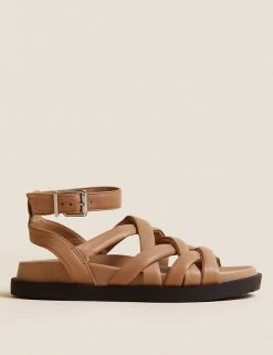 New 🛒 M&S Collection Leather Ankle Strap Flat 🩴 Sandals 😍