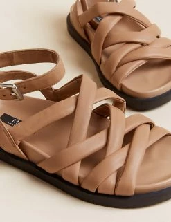 New 🛒 M&S Collection Leather Ankle Strap Flat 🩴 Sandals 😍 -New In Womens Sales 2022 SD 01 T02 4620 TK X EC 3