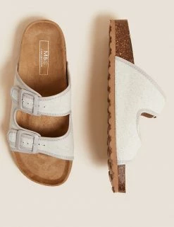 Best deal 🌟 M&S Collection Canvas Buckle Footbed 🩴 Sandals ⭐ -New In Womens Sales 2022 SD 01 T02 4876B V4 X EC 1