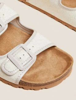 Best deal 🌟 M&S Collection Canvas Buckle Footbed 🩴 Sandals ⭐ -New In Womens Sales 2022 SD 01 T02 4876B V4 X EC 3