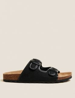 Best deal 🌟 M&S Collection Canvas Buckle Footbed 🩴 Sandals ⭐ -New In Womens Sales 2022 SD 01 T02 4876B Y4 X EC 0