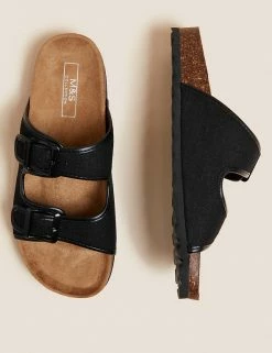 Best deal 🌟 M&S Collection Canvas Buckle Footbed 🩴 Sandals ⭐ -New In Womens Sales 2022 SD 01 T02 4876B Y4 X EC 1