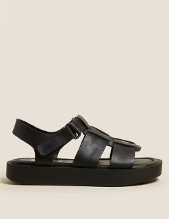Promo 🎉 M&S Collection Leather Strappy Flat 🩴 Sandals 🛒