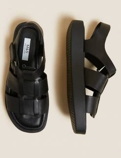 Promo 🎉 M&S Collection Leather Strappy Flat 🩴 Sandals 🛒 -New In Womens Sales 2022 SD 01 T02 4908 Y0 X EC 1