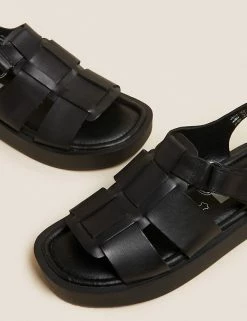 Promo 🎉 M&S Collection Leather Strappy Flat 🩴 Sandals 🛒 -New In Womens Sales 2022 SD 01 T02 4908 Y0 X EC 3
