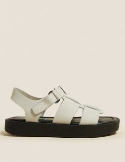 Promo 🎉 M&S Collection Leather Strappy Flat 🩴 Sandals 🛒 -New In Womens Sales 2022 SD 01 T02 4908 Z0 X EC 0