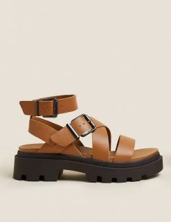 Coupon ❤️ M&S Collection Wide Fit Leather Buckle Ankle Strap 🩴 Sandals 😍