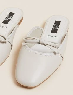 Buy 😀 M&S Collection Wide Fit Leather Bow Mule Slippers 💯 -New In Womens Sales 2022 SD 01 T02 6776W KY X EC 3