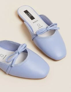 Buy 😀 M&S Collection Wide Fit Leather Bow Mule Slippers 💯 -New In Womens Sales 2022 SD 01 T02 6776W QE X EC 3