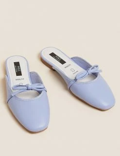 Buy 😀 M&S Collection Wide Fit Leather Bow Mule Slippers 💯 -New In Womens Sales 2022 SD 01 T02 6776W QE X EC 90