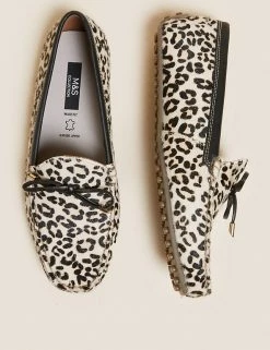 Best Pirce 🧨 M&S Collection Wide Fit Leather Animal Print 🥿 Boat Shoes 👏 -New In Womens Sales 2022 SD 01 T02 8437W Q8 X EC 1