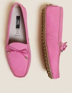 Outlet 🎁 M&S Collection Wide Fit Leather Bow 🥿 Boat Shoes ⭐ -New In Womens Sales 2022 SD 01 T02 8498W A0 X EC 1